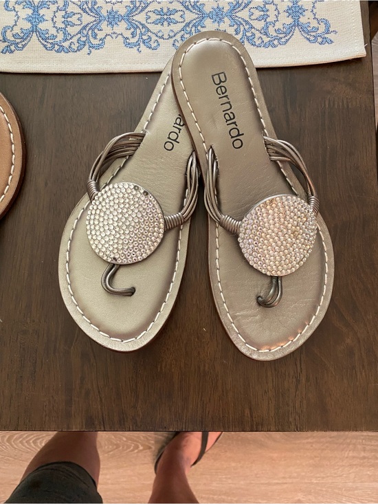 Bernardo Shoes - Bernardo Silver Crystal Medallion Toe-Post Sandals